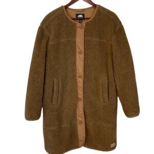 Roots brown sherpa fleece collarless jacket size US M